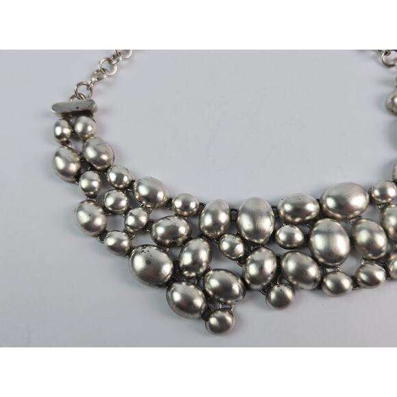 Vintage Large satin polish Sterling silver bead Bib necklace Choker Mexico 15.5" - Picture 2 of 15